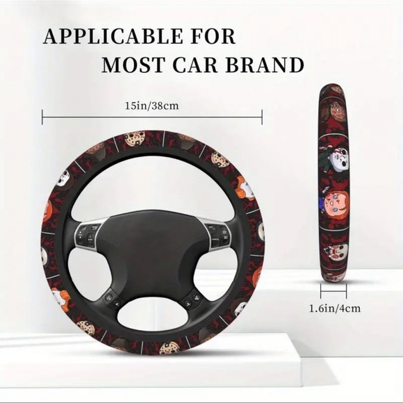 Horror-Themed Steering Wheel Cover - Black and Red - Picture 2 of 9